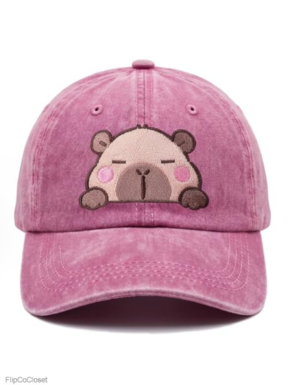 Embroidered Capybara Baseball Cap - Adjustable Cotton Twill